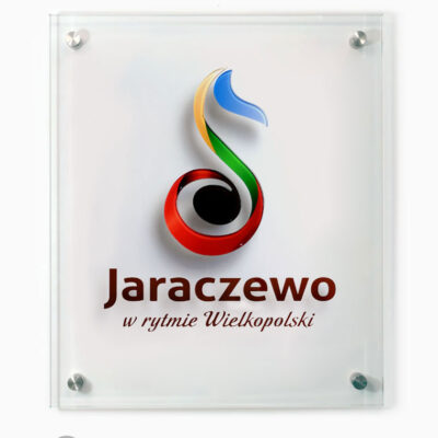 Szklana tablica z logo powiatu, z logo gminy, z logo firmy, na zamówienie