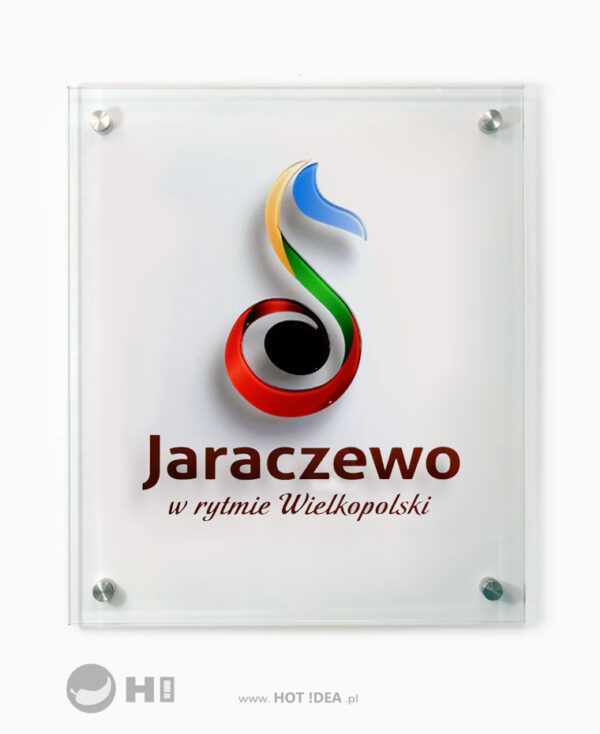Szklana tablica z logo powiatu, z logo gminy, z logo firmy, na zamówienie
